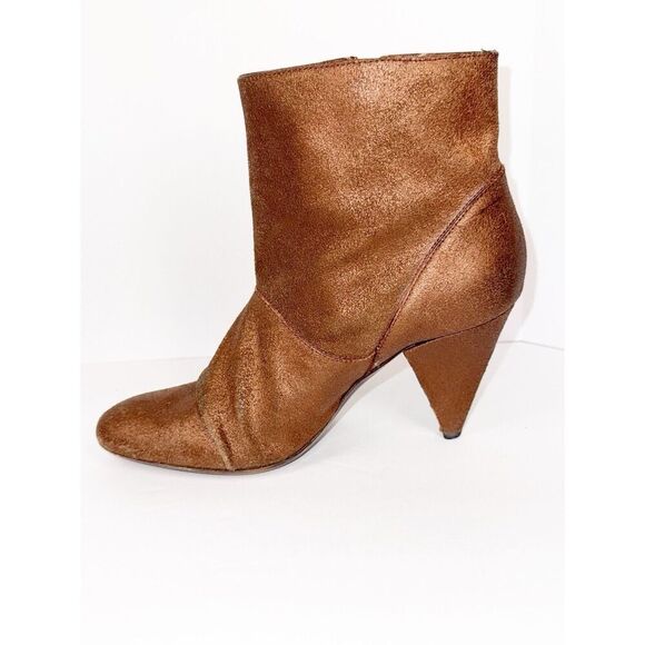 Billy Reid Womens Leather Ankle Boot Metallic Bronze Booties Zip Cone Heel 8.5 B - Picture 9 of 16